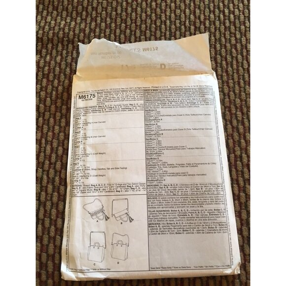 McCall's M6175 Sewing Pattern Handbag Tote Bag Purse Fashion Accessories Uncut - Picture 4 of 4